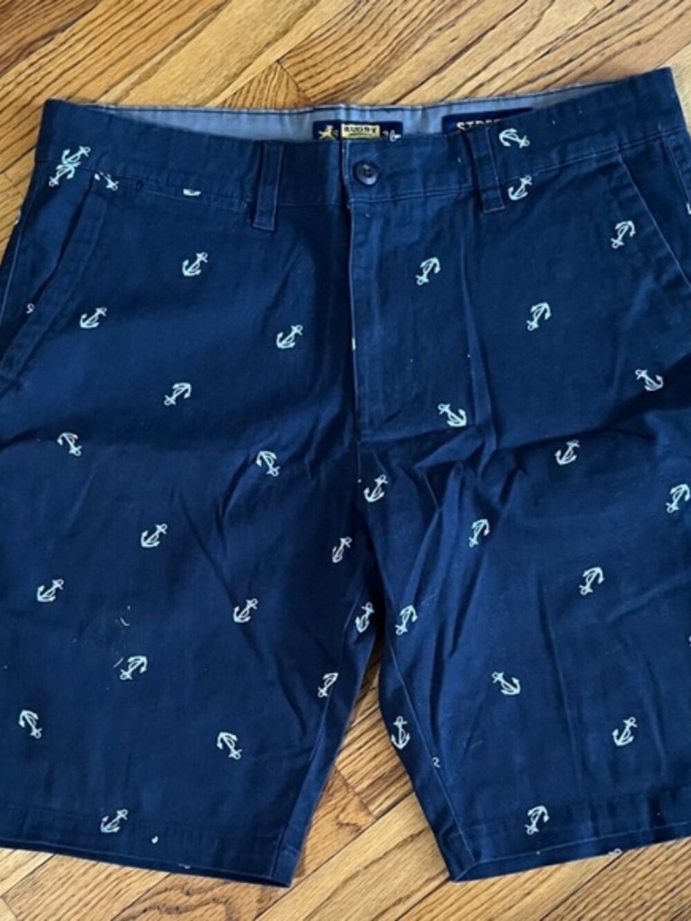Men's Navy Anchor-Print Flat Front Shorts
